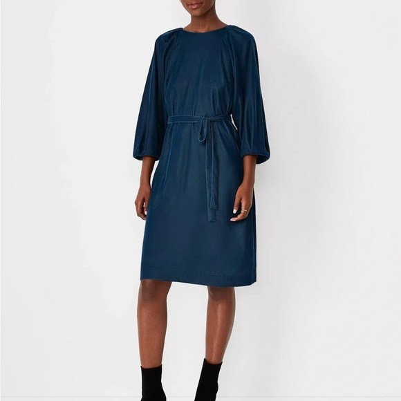 Ann Taylor Velvet Belted Shift Dress Dark Teal Blue Size 4P - Picture 4 of 15